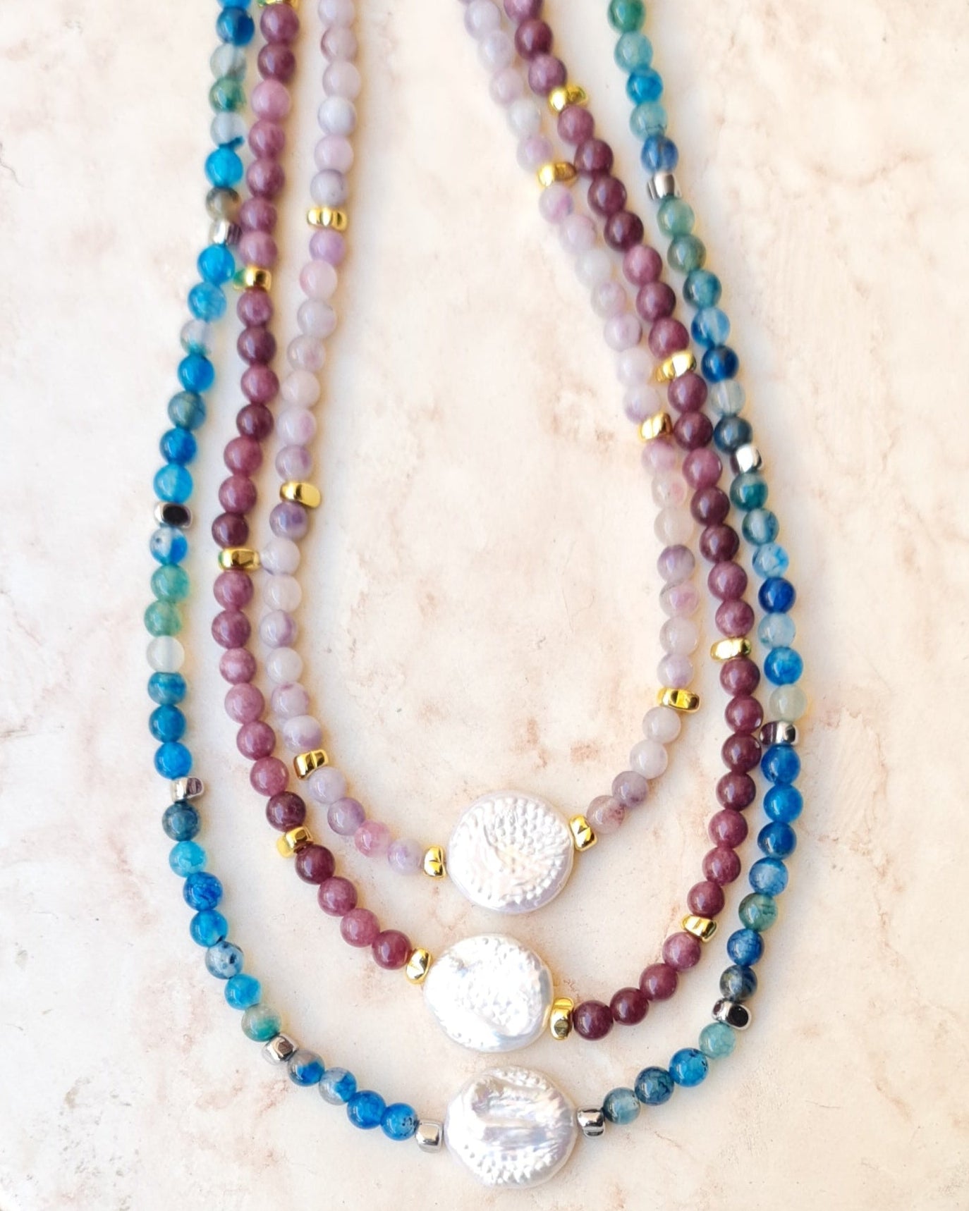 Agate Necklace With Fresh Water Pearls