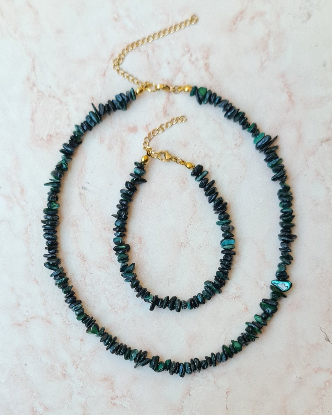 Stone Chips Choker & Bracelet Set - Emerald Green
