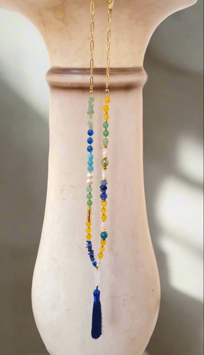 Agate & Stones Long Necklace With Tassels