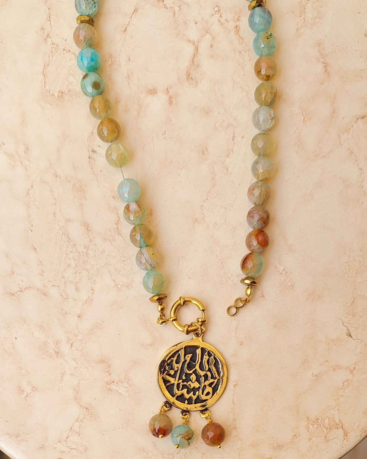 33 Beads Agate Sebha / Car Hanger With Copper Pendant