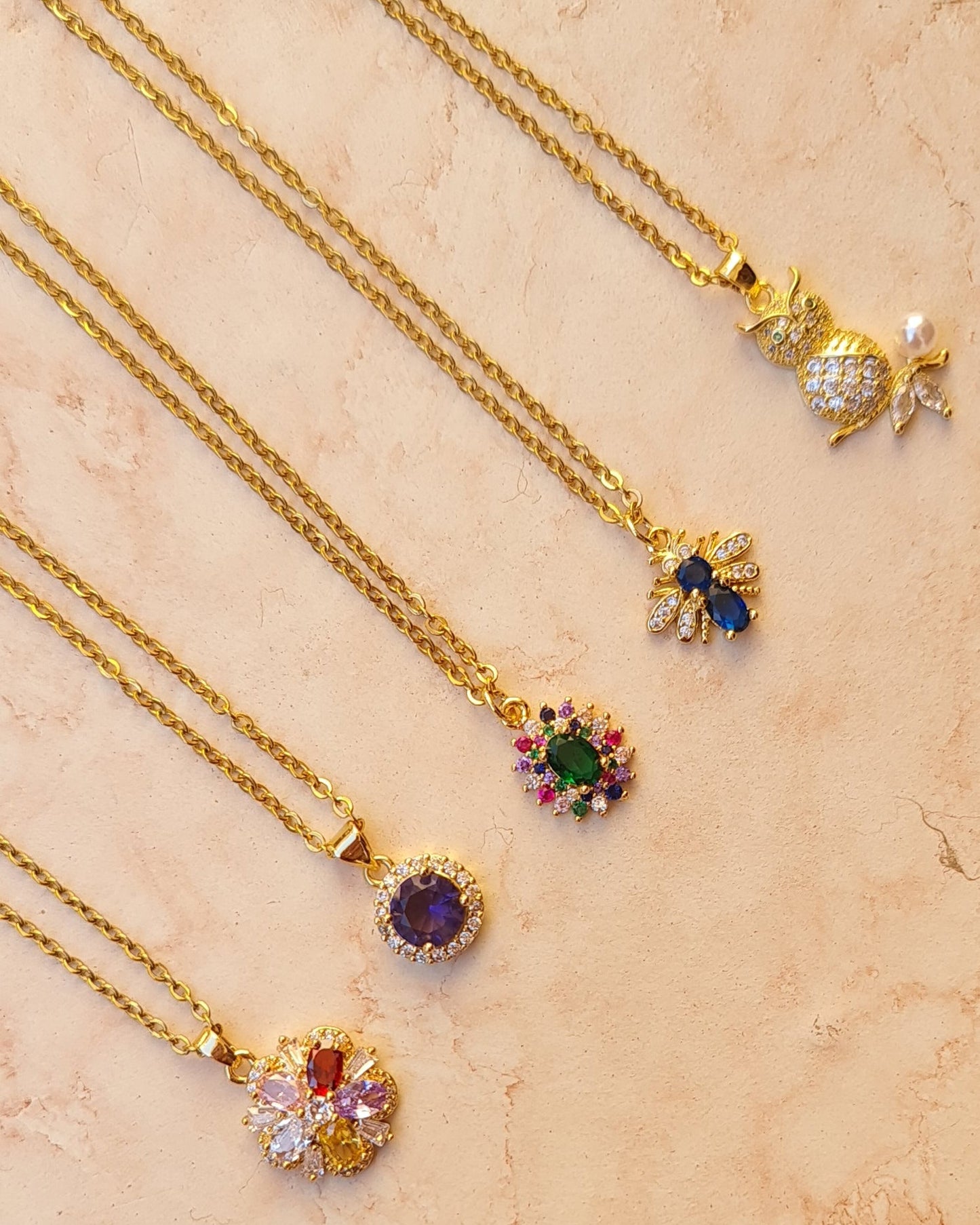 Stainless Steel Chains With Zircon Pendants