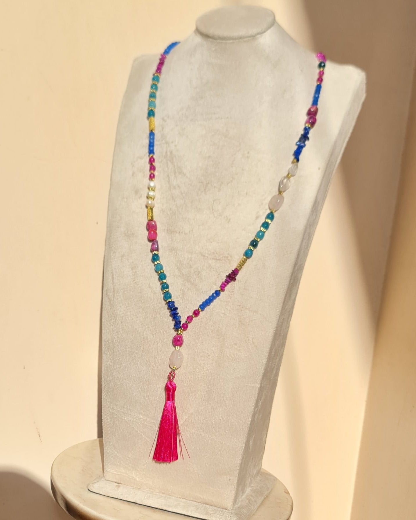 Agate & Natural Stones Long Necklace With Tassels