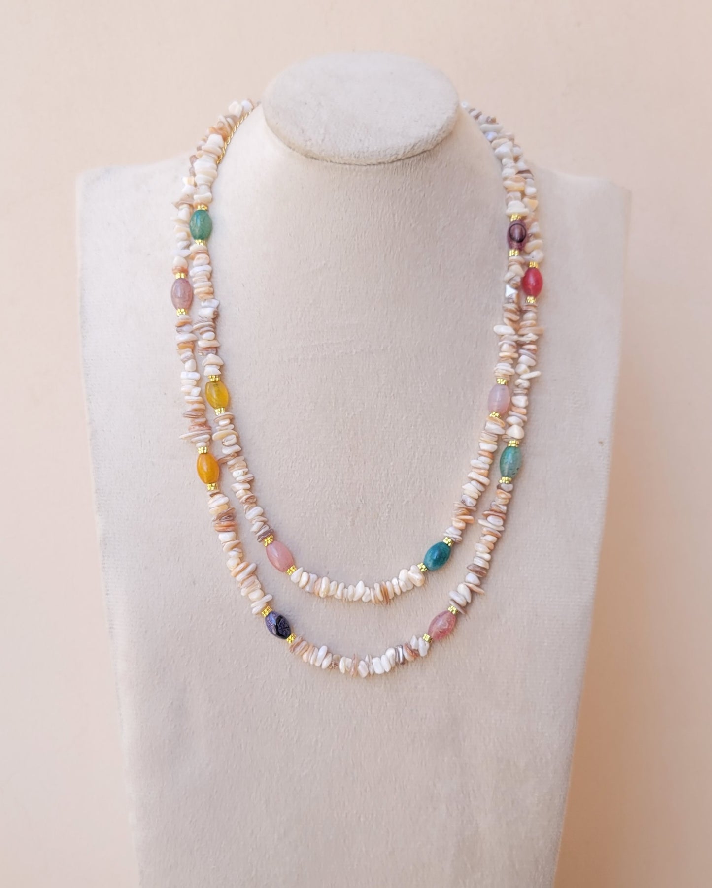 Two Layers Stone Chips & Agate Necklace
