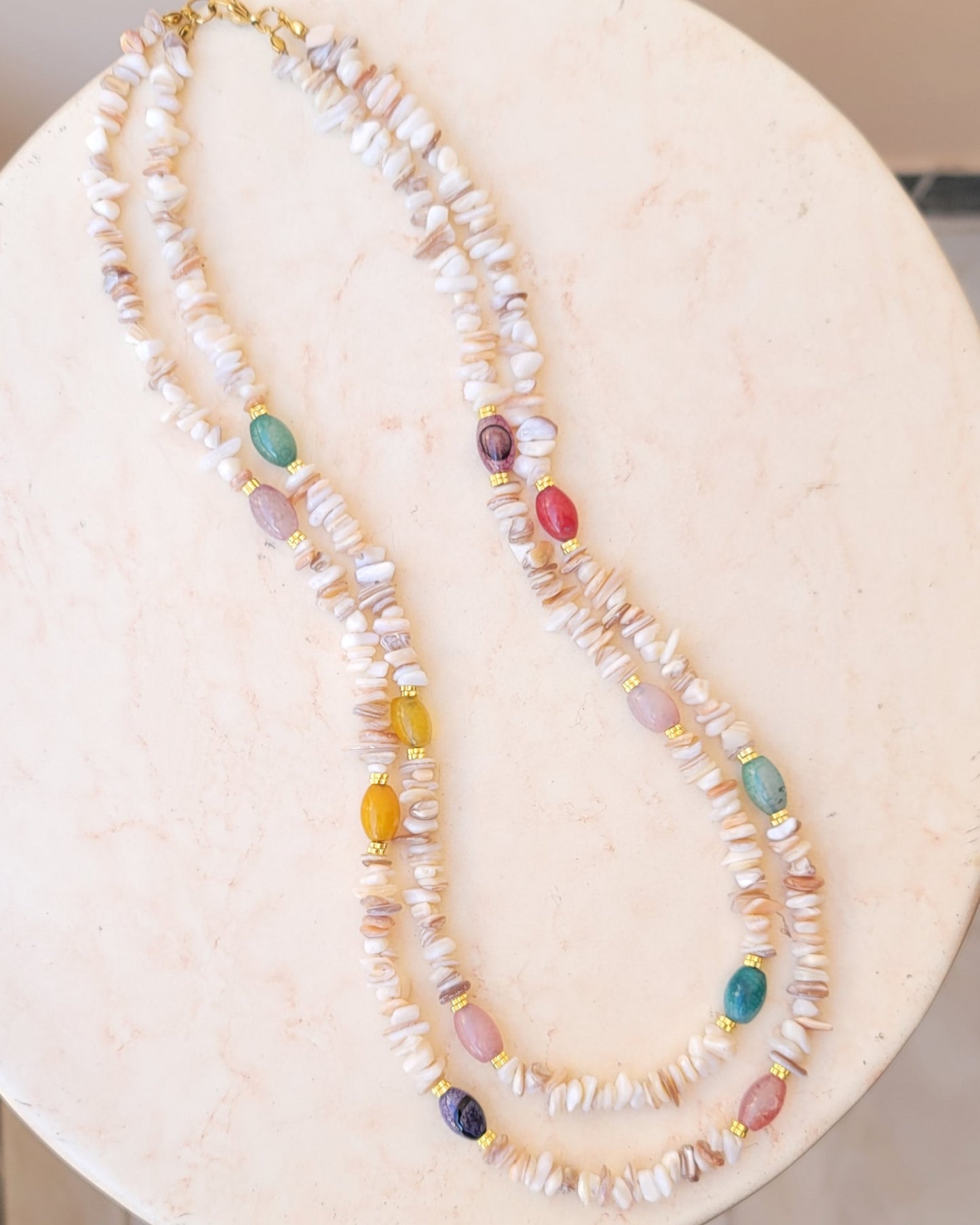 Two Layers Stone Chips & Agate Necklace