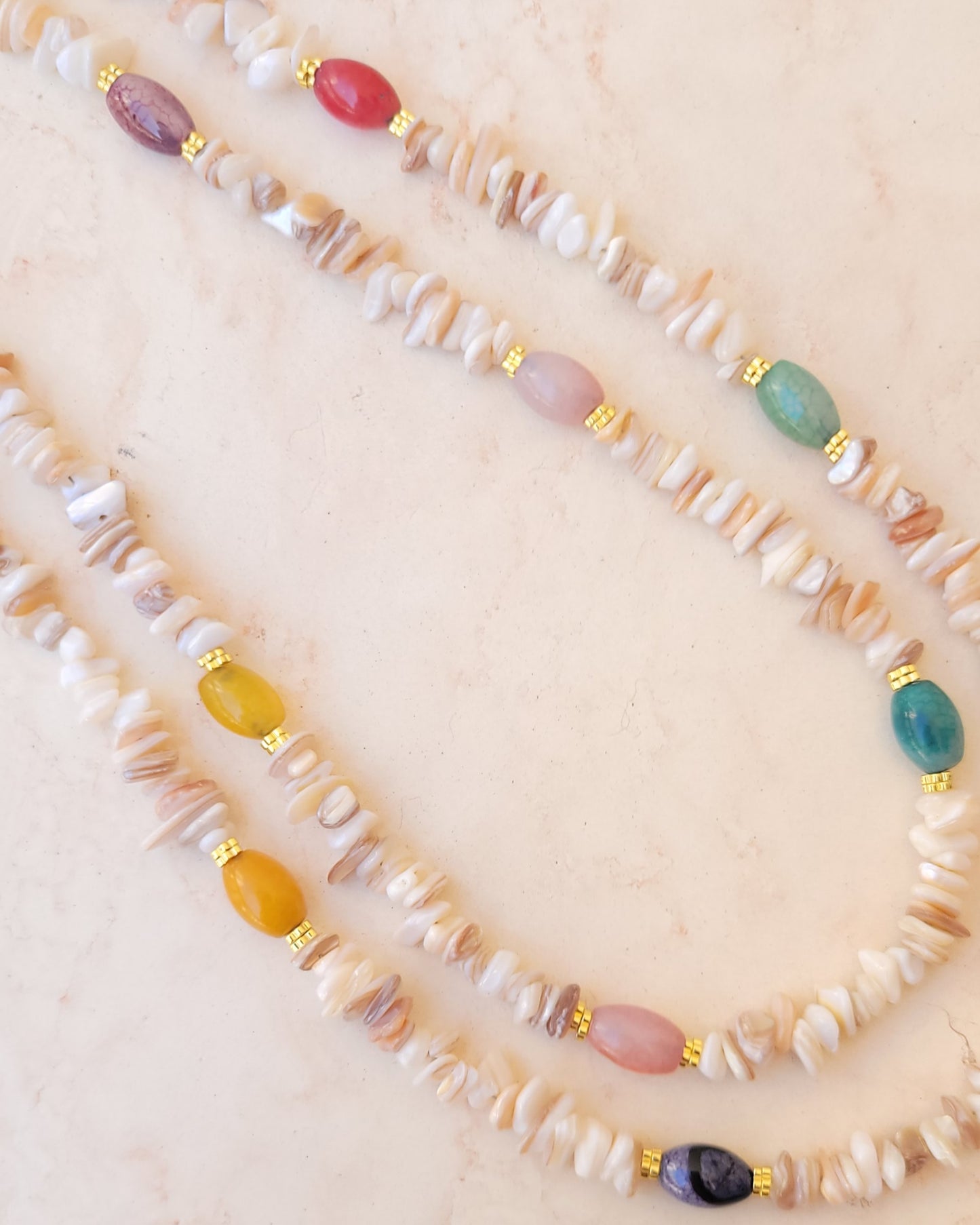 Two Layers Stone Chips & Agate Necklace