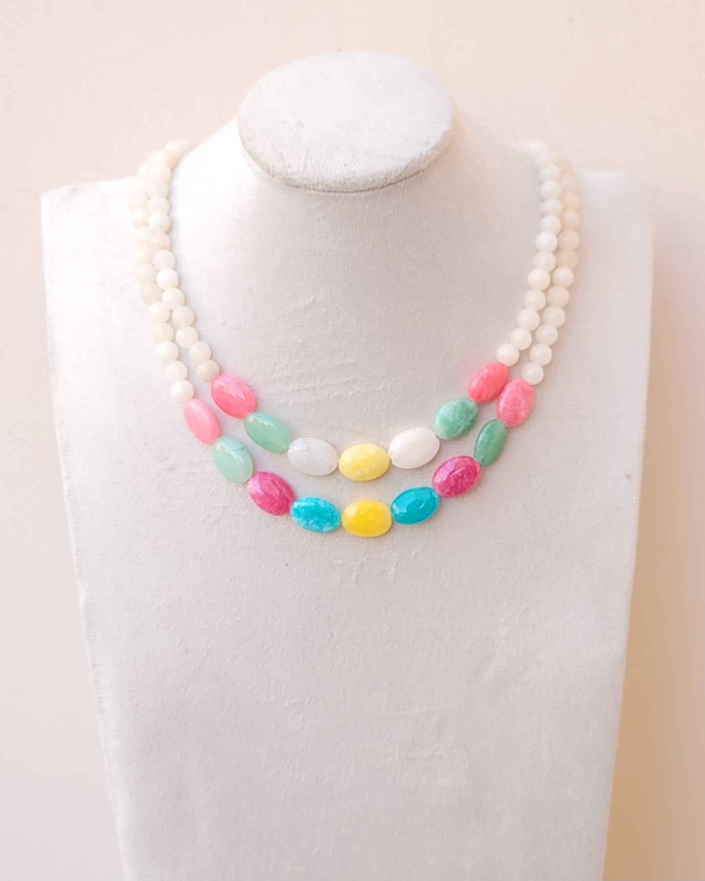 Two Layers Agate & Stones Bubblegum Necklace