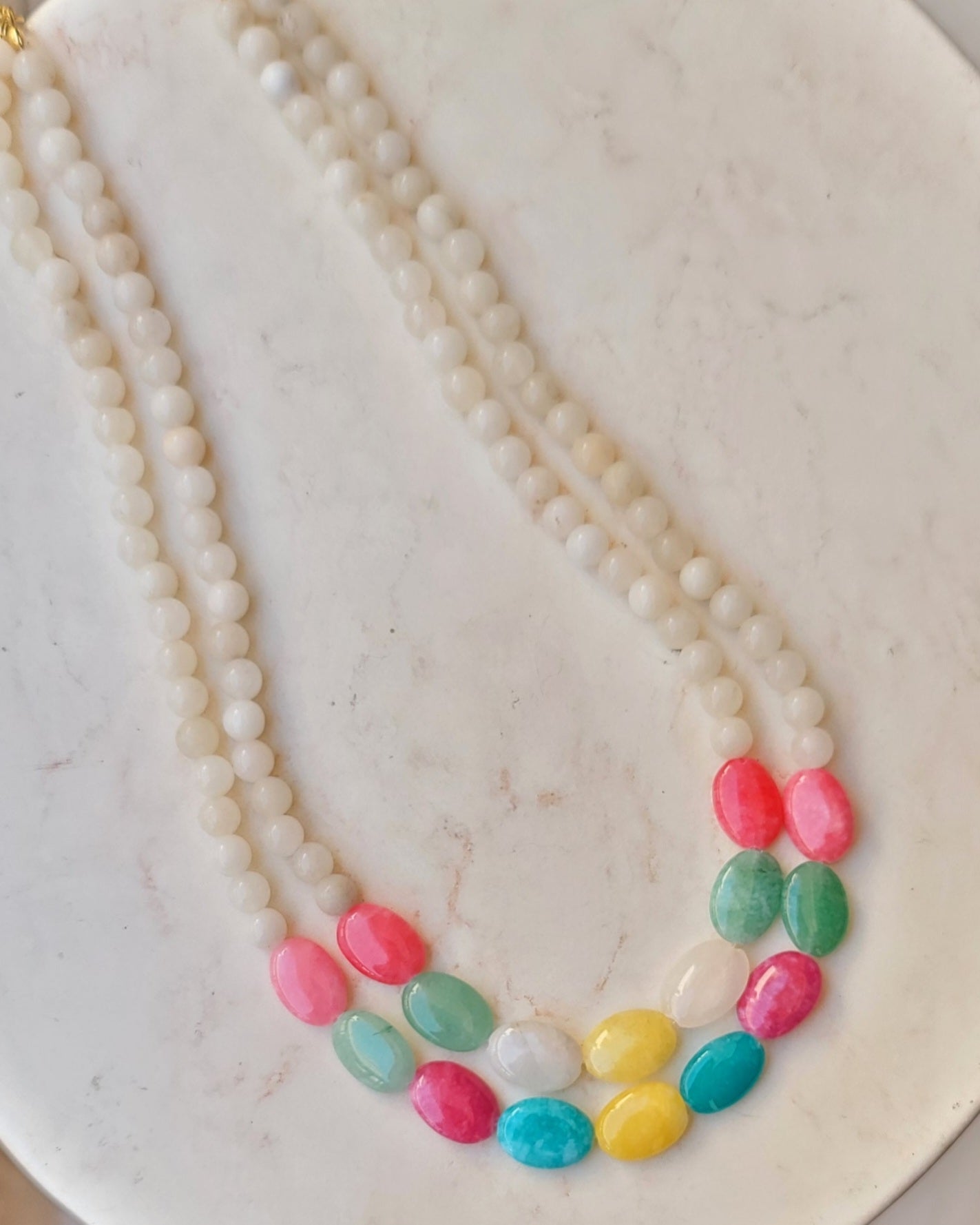 Two Layers Agate & Stones Bubblegum Necklace