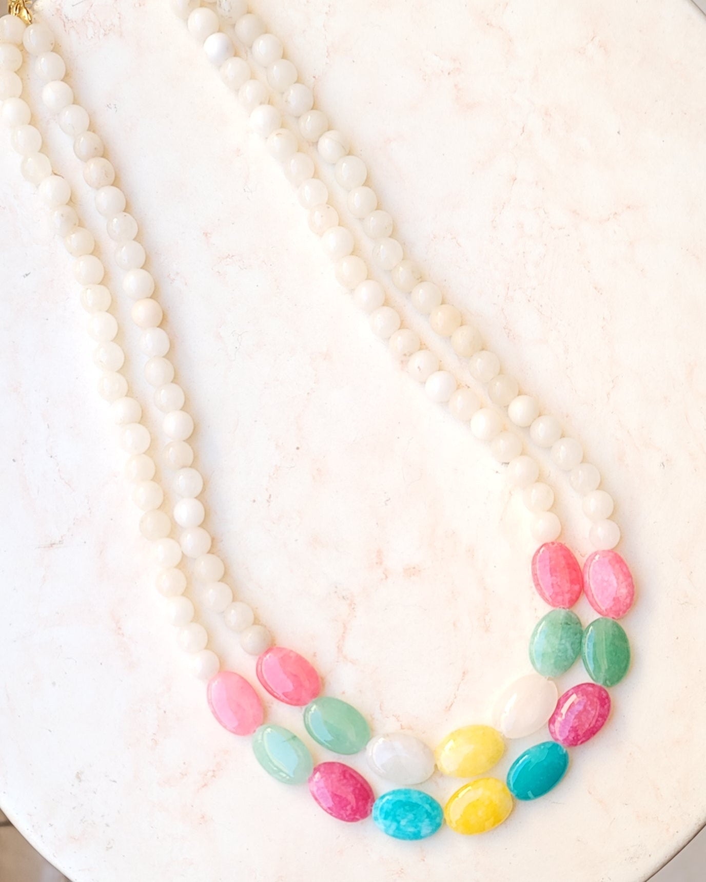 Two Layers Agate & Stones Bubblegum Necklace