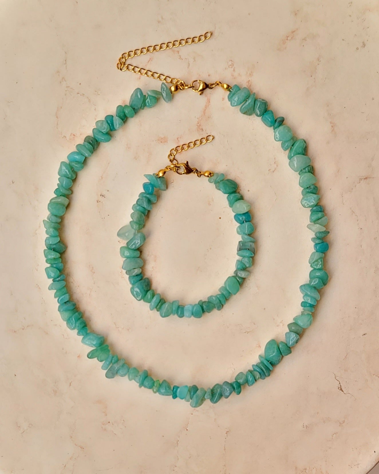 Stone Chips Choker & Bracelet Set - Turquoise