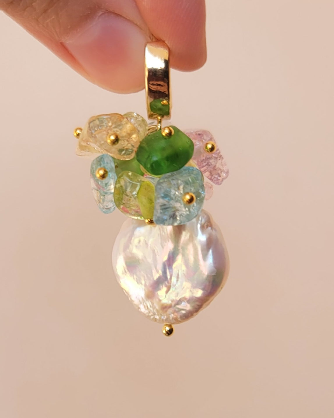 Stones & Freshwater Pearls Gold Plated Earrings