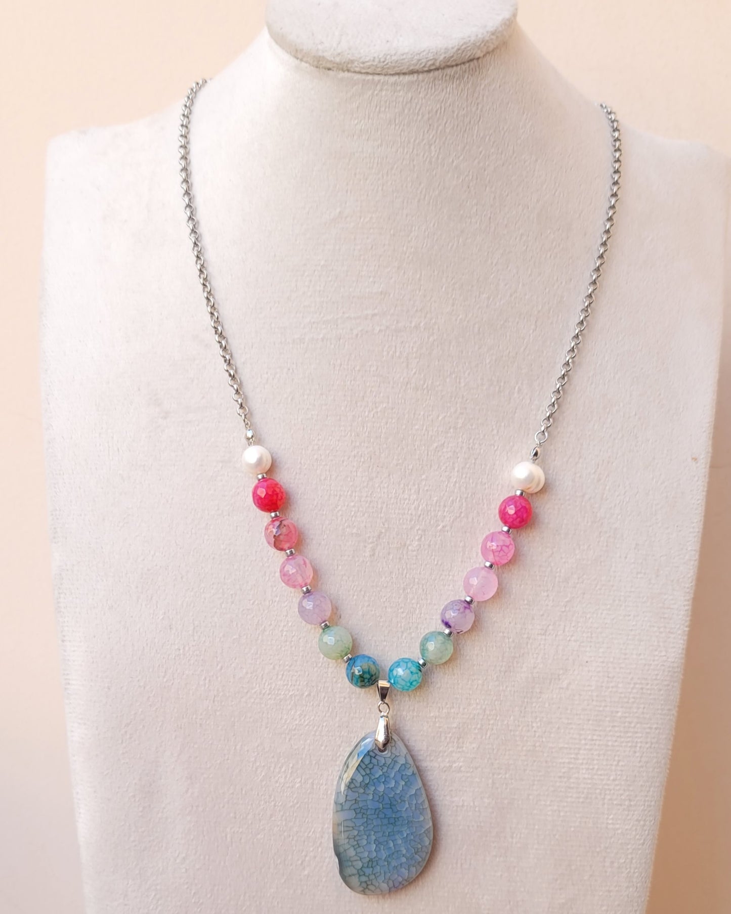 Agate Necklace With Natural Stone Pendnat