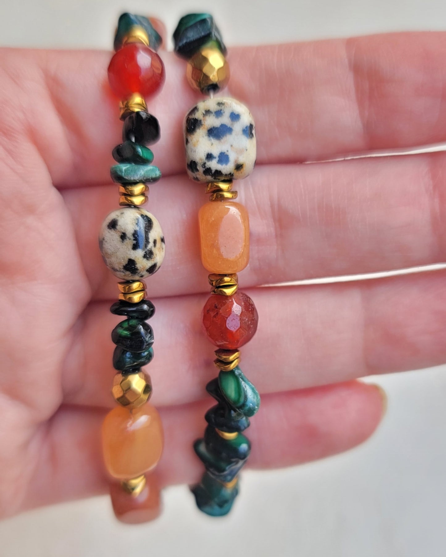 Two Layers Agate & Dalmatian Jasper Bracelet