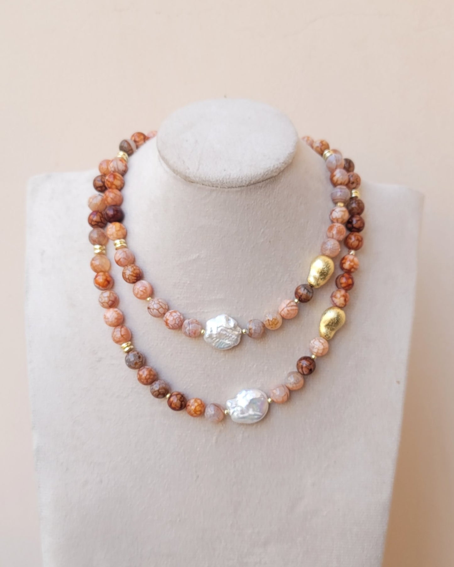 Agate Necklace With Fresh Water Pearl