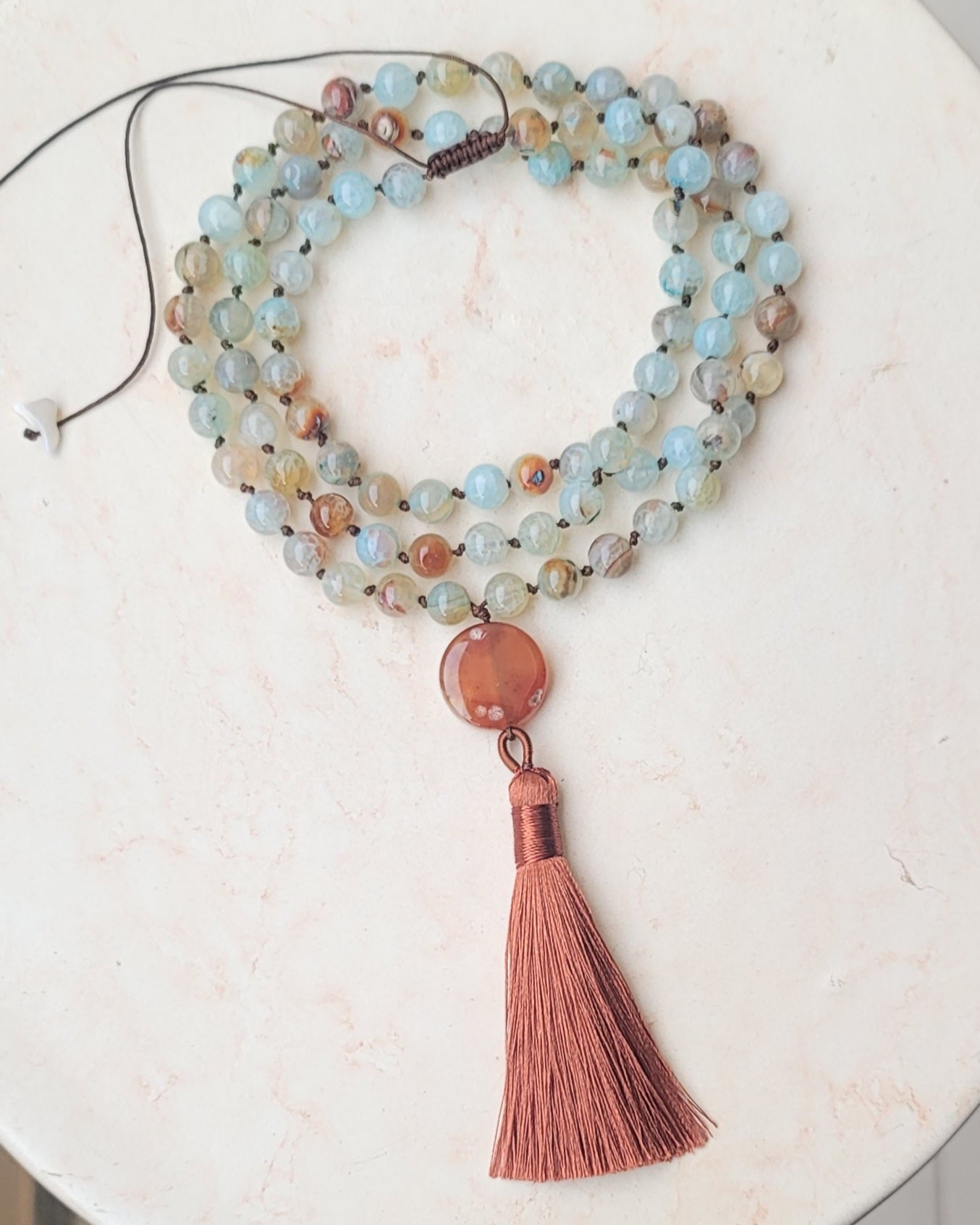 Agate Necklace / Multilayer Bracelet With Tassels & Thread