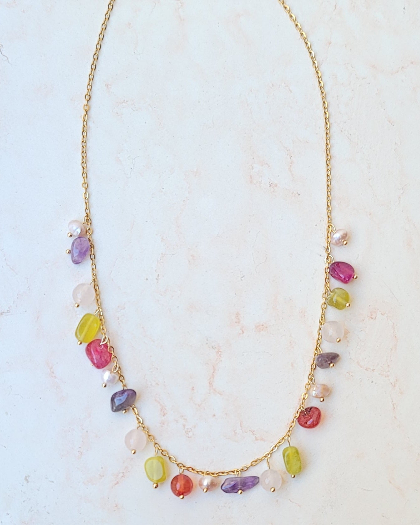 Stainless Steel Chain With Mixed Stones