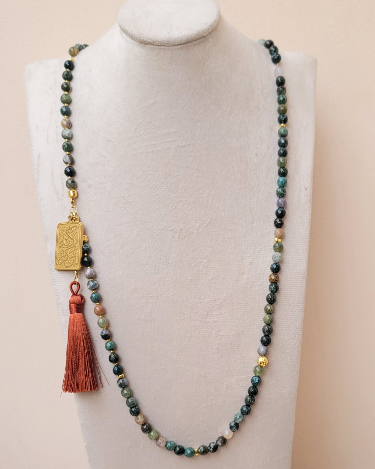 99 Wearable Long Moss Agate Sebha / Necklace