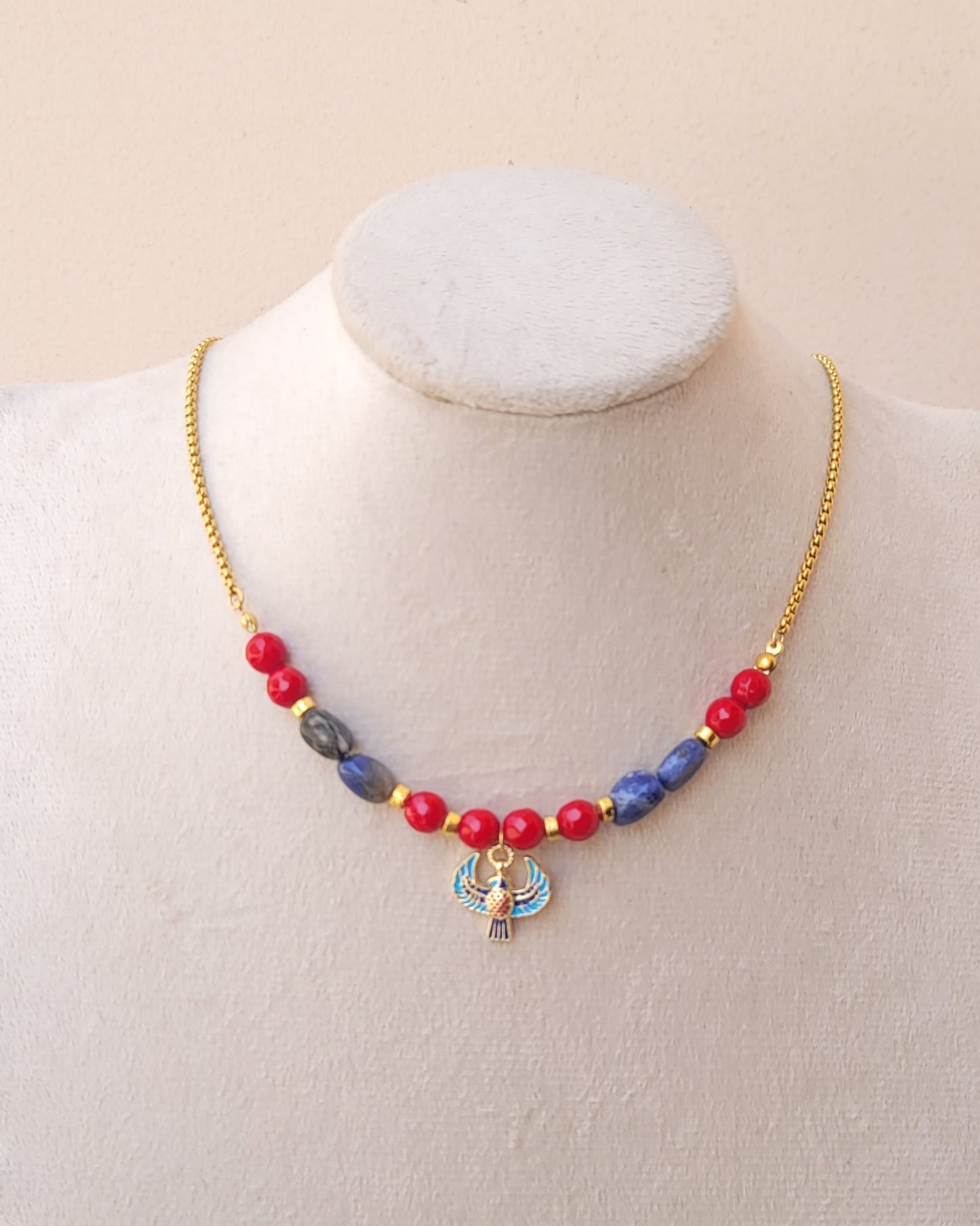 Red Agate With Lapis Lazuli Horus Necklace
