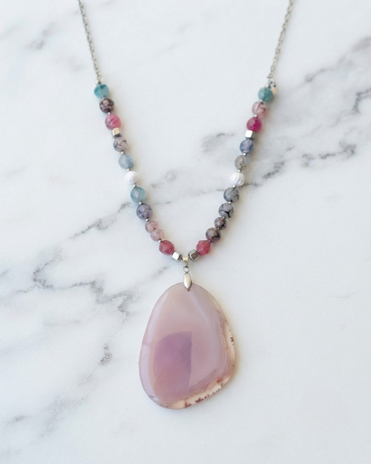 Agate Necklace With Natural Stone Pendnat