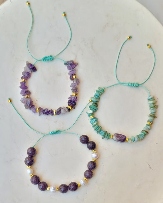 3 Pcs Set Natural Stones Bracelets