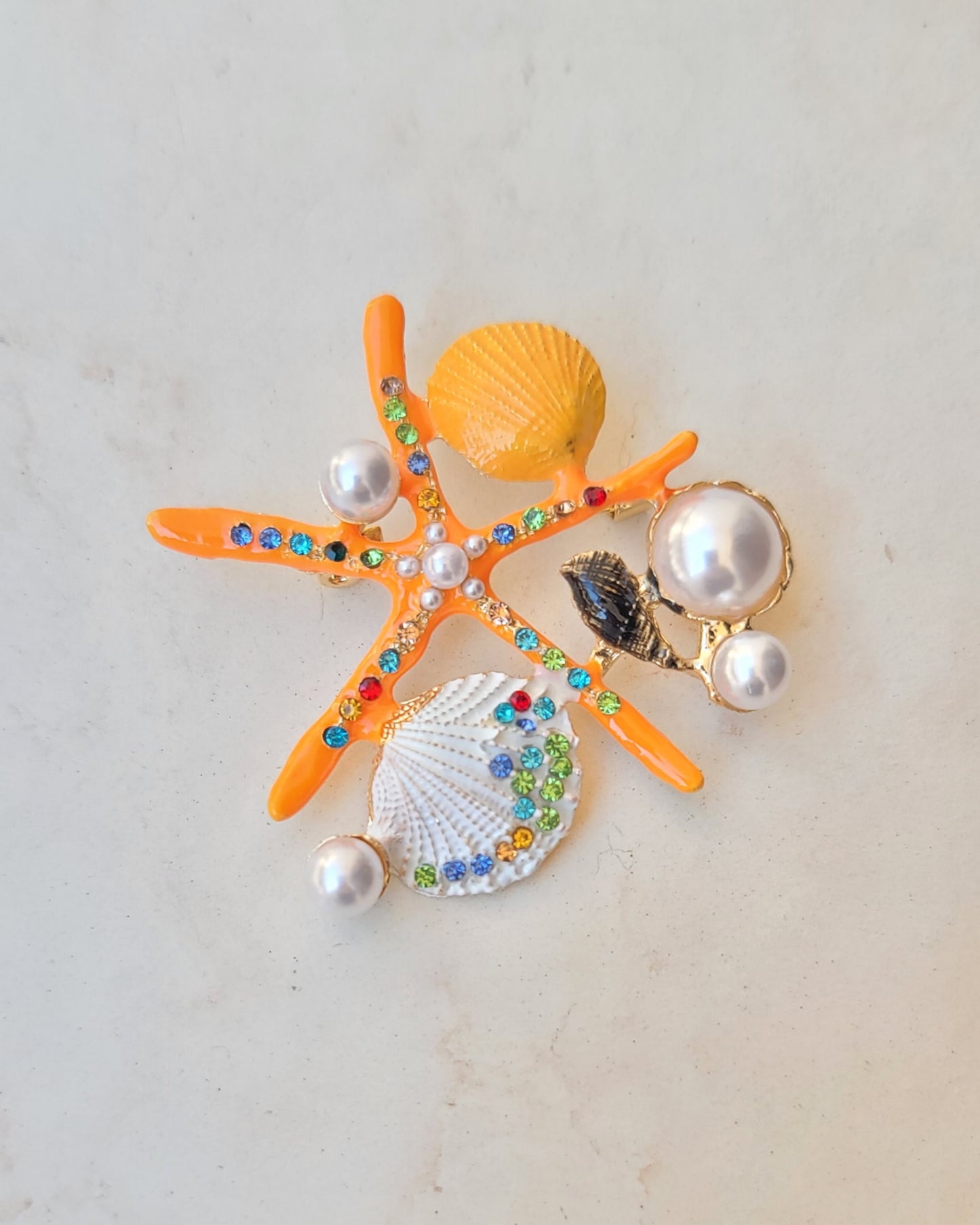Colorful Starfish Brooch - Orange