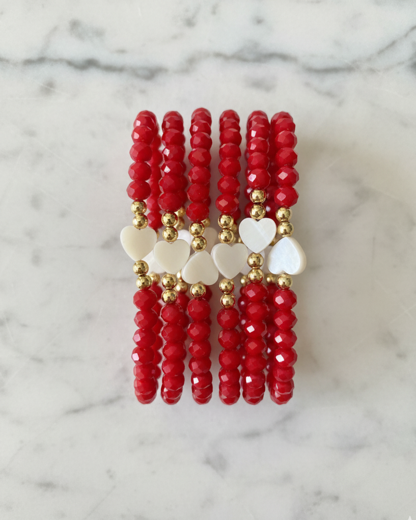 Red Crystal Bracelet With White Hearts