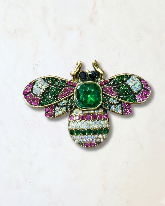 Bee Brooch With Zircon Stones - Green