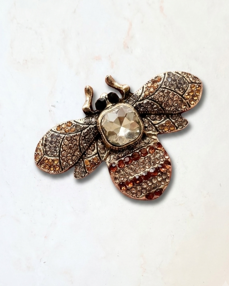 Bee Brooch With Zircon Stones - Amber