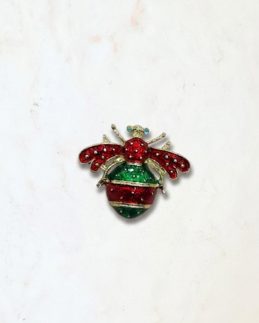 Red × Green Bee Brooch