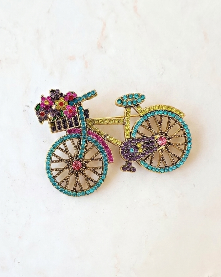 Trendy Bicycle Brooch With Colorful Stones