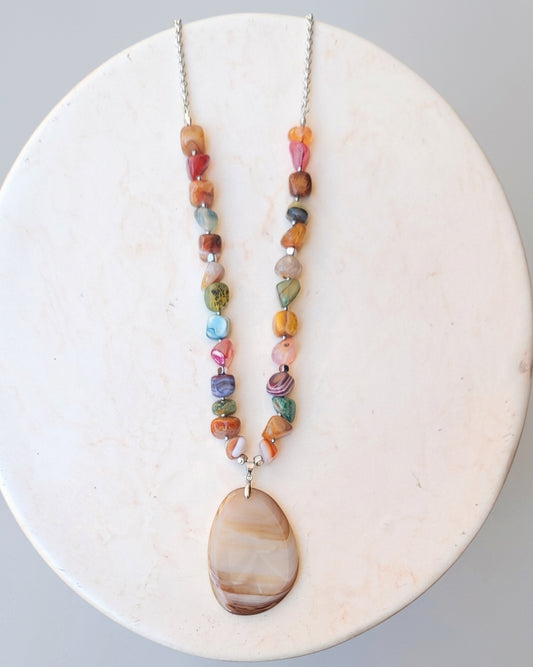 Agate Necklace With Natural Stone Pendnat