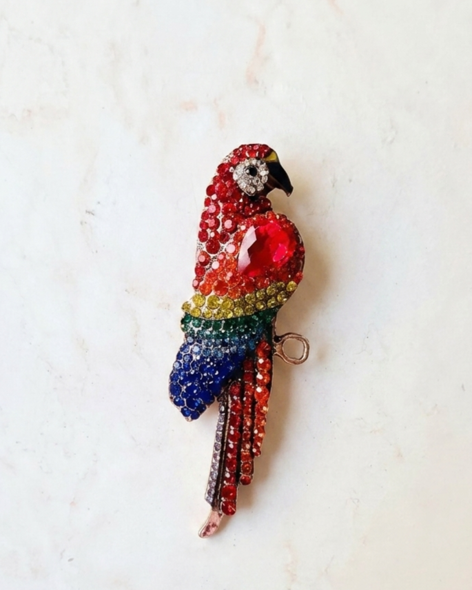 Big Colorful Parrot Brooch
