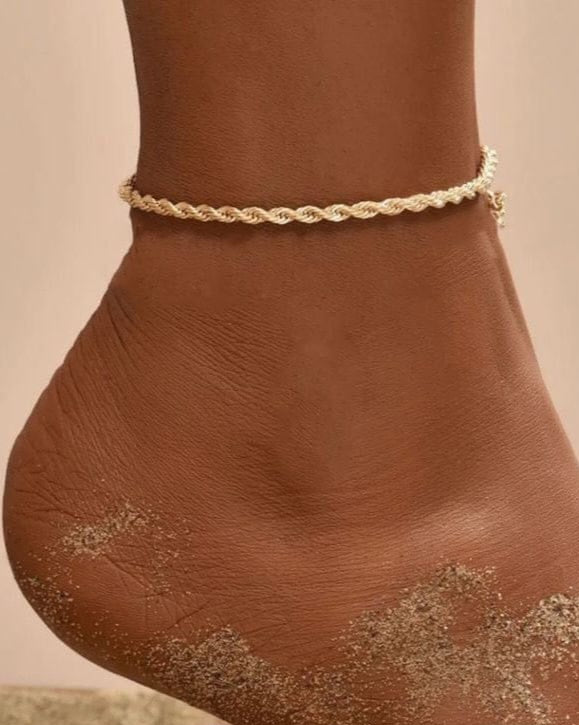 Gold Plated Stainless Steel Rope / Twisted Chain Anklet