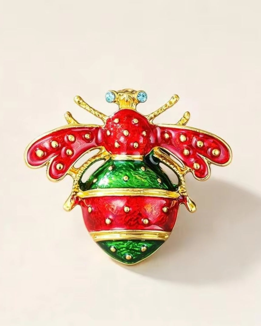 Red × Green Bee Brooch