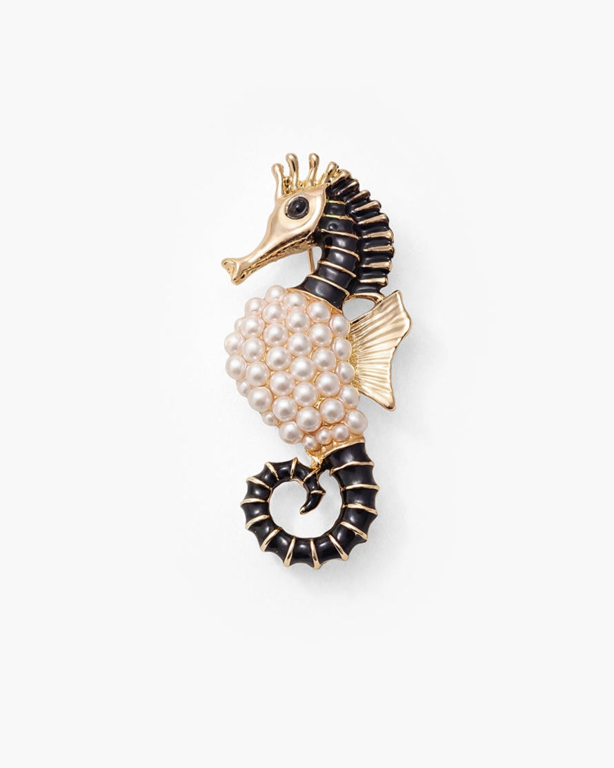 Seahorse Pearls Brooch - Black