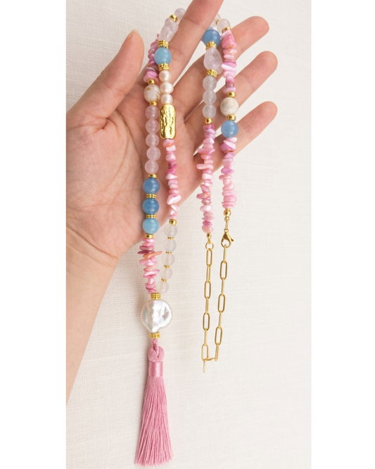 Agate & Natural Stones Long Necklace With Tassels