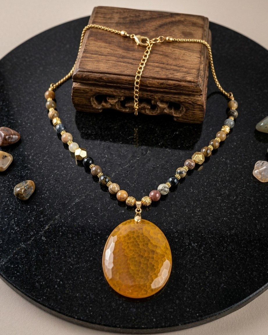 Agate Necklace With Natural Stone Pendant