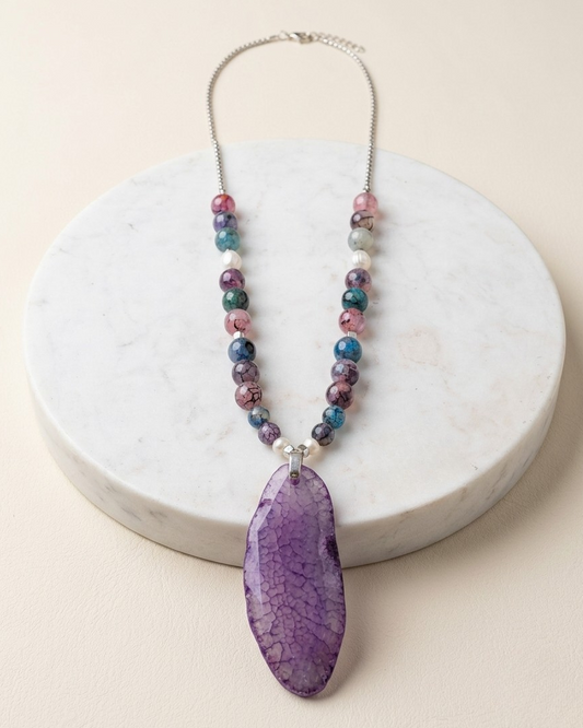 Agate Necklace With Natural Stone Pendnat