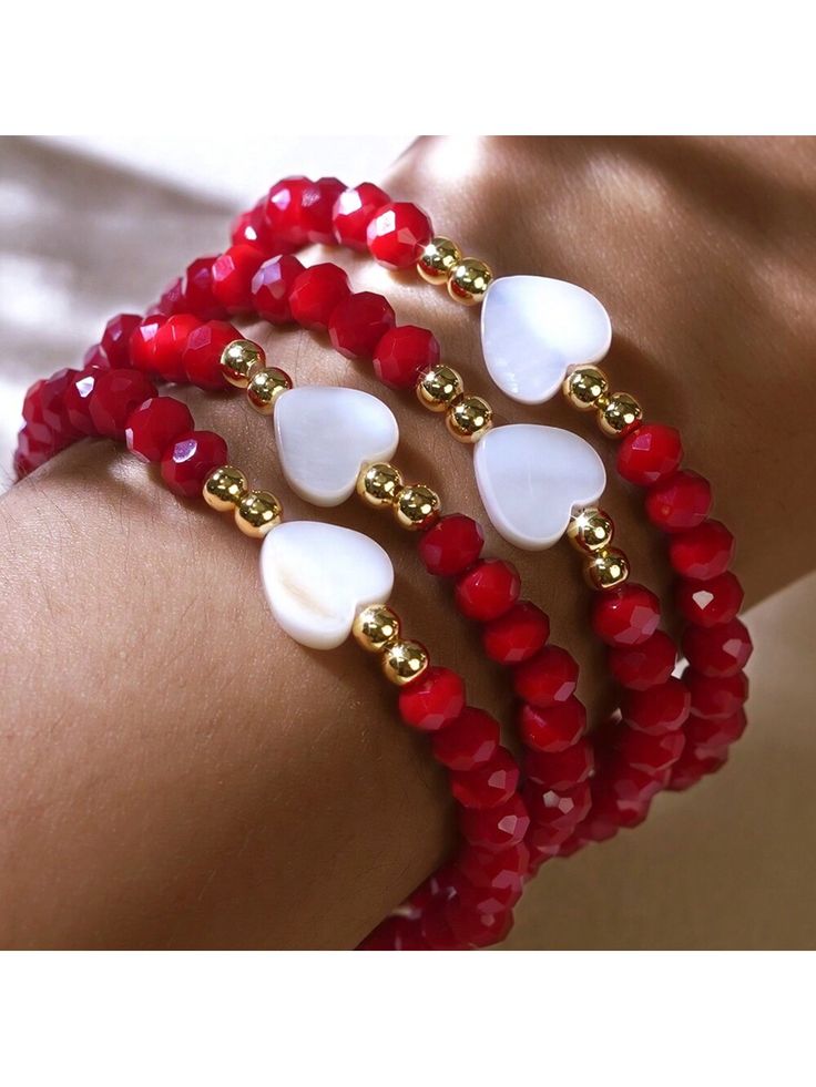 Red Crystal Bracelet With White Hearts