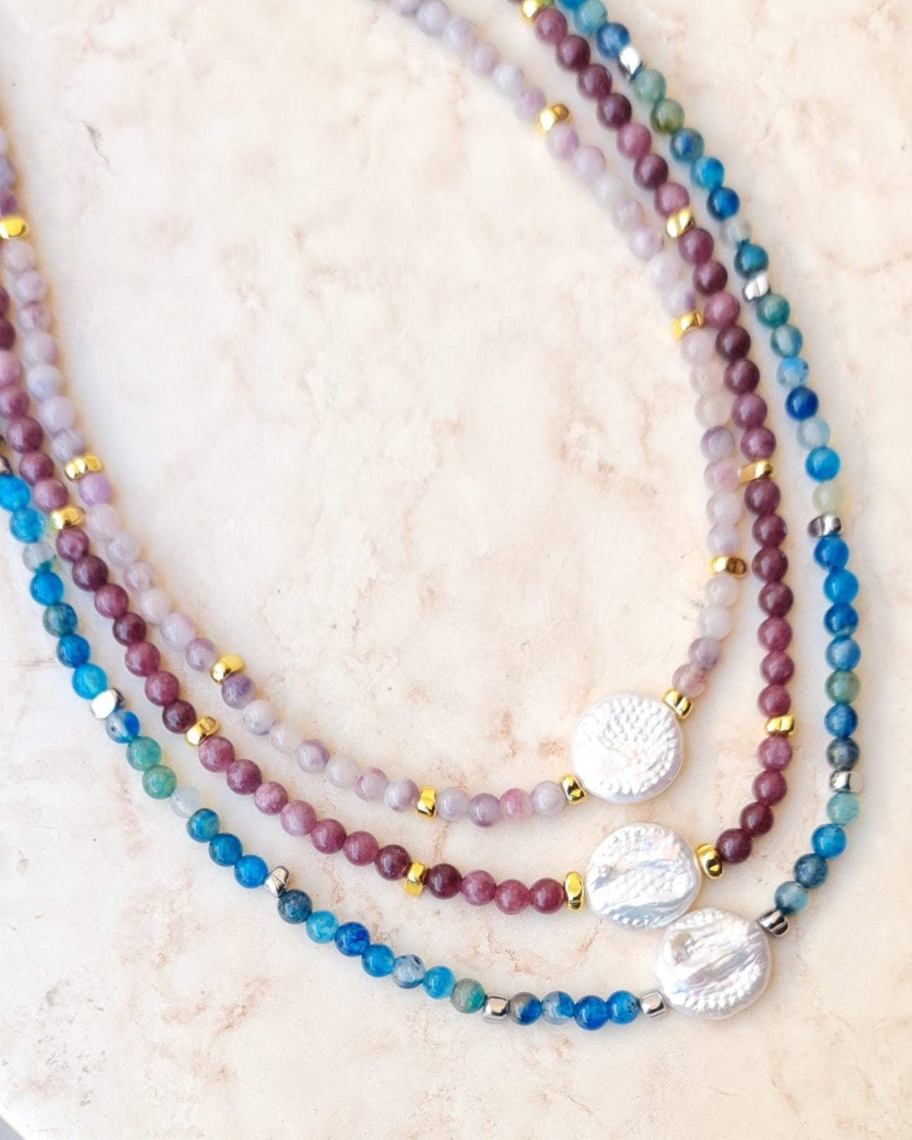 Agate Necklace With Fresh Water Pearls