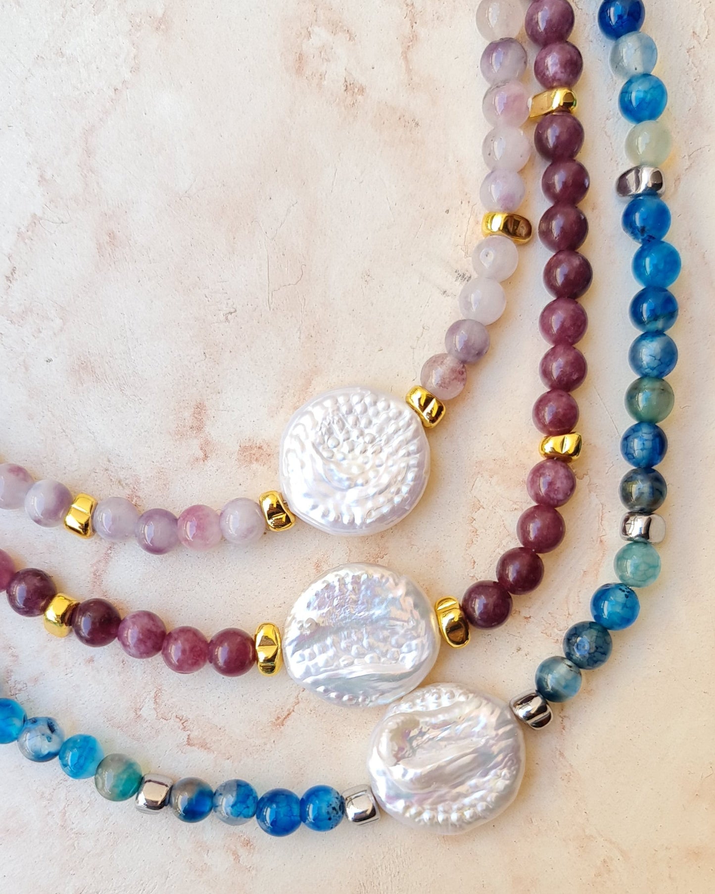 Agate Necklace With Fresh Water Pearls