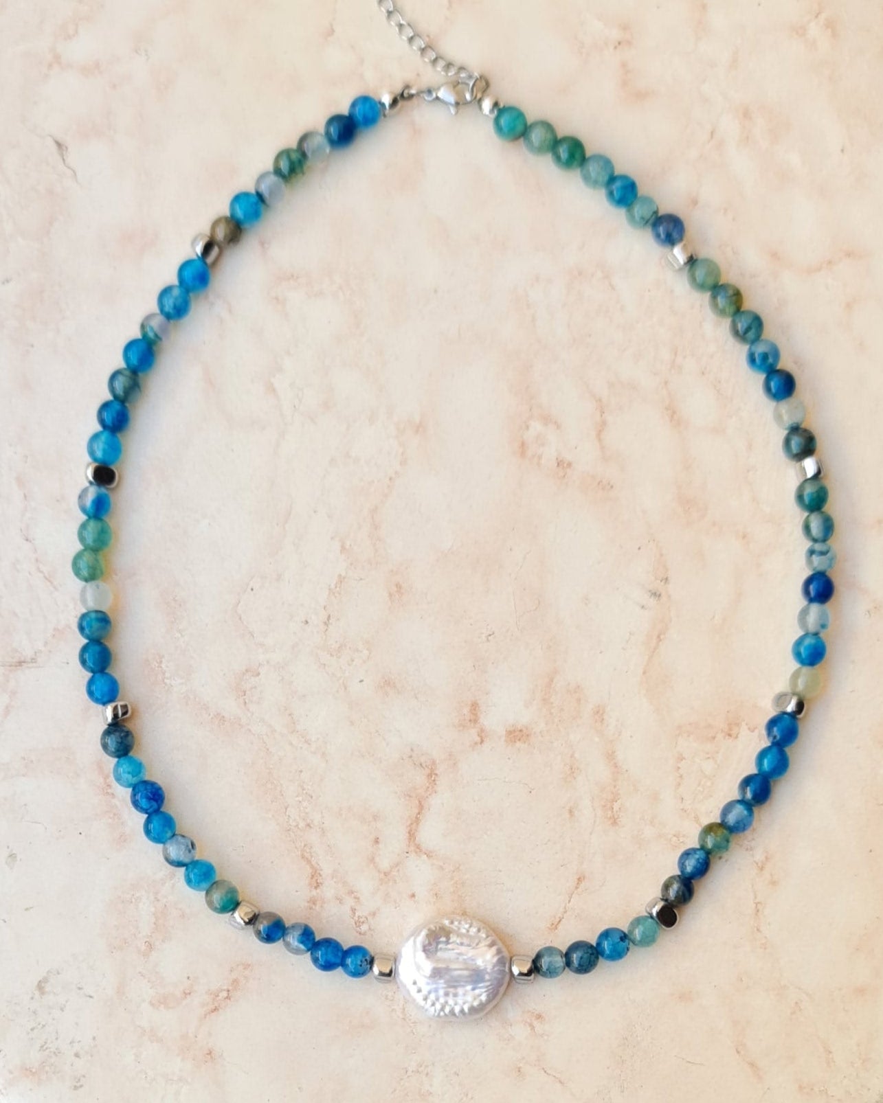 Agate Necklace With Fresh Water Pearls