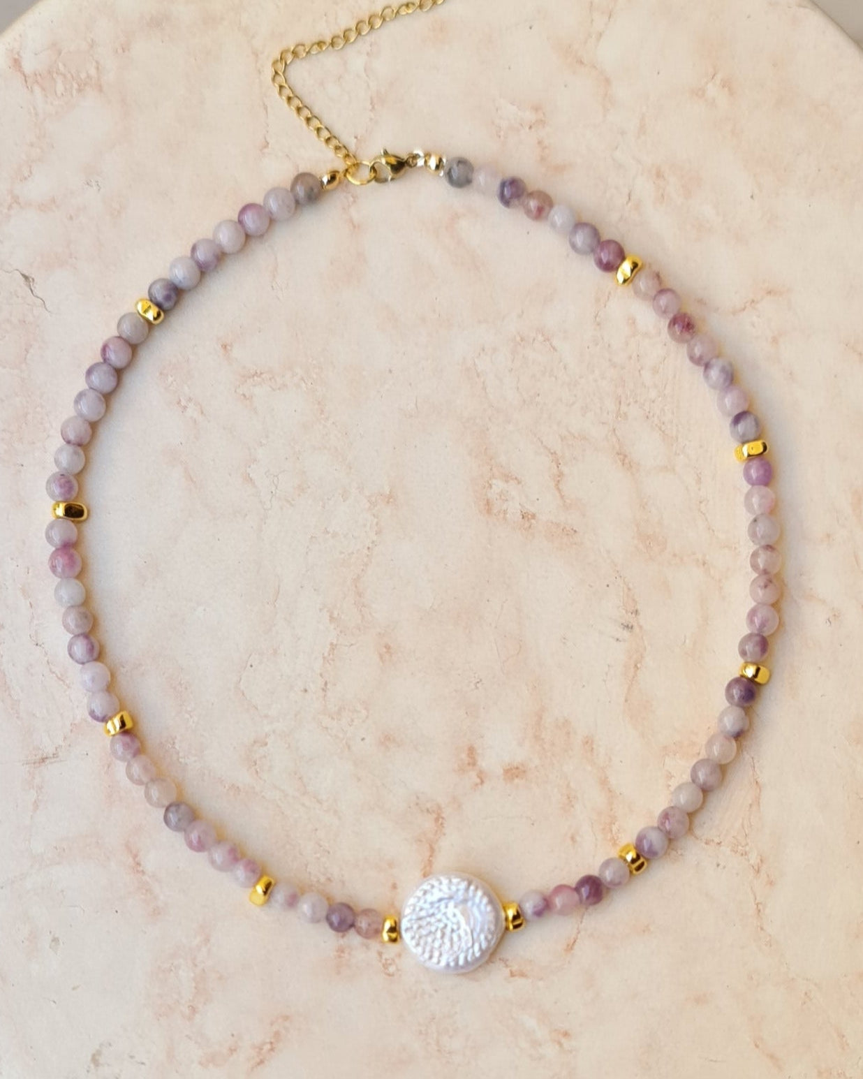 Agate Necklace With Fresh Water Pearls