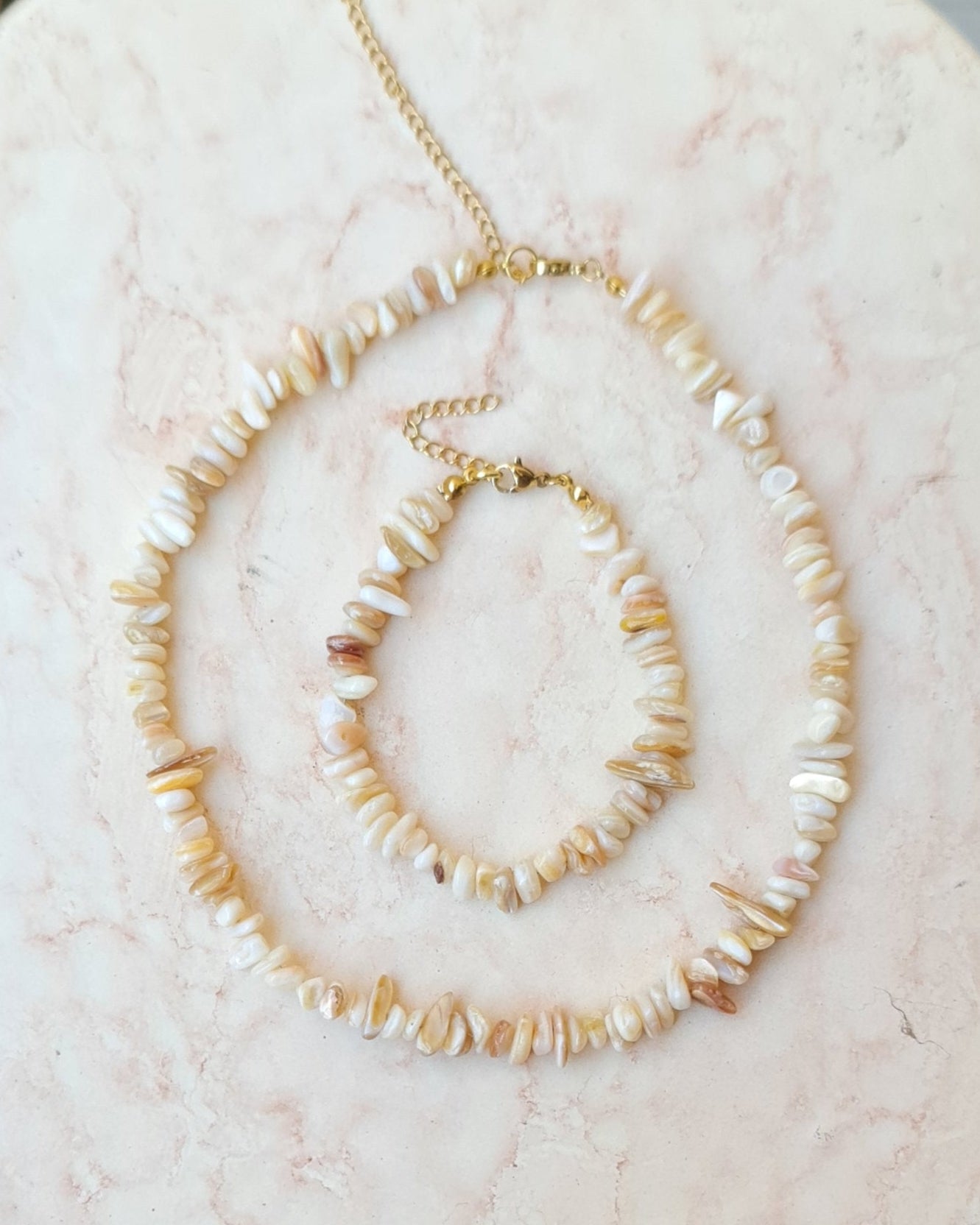 Stone Chips Choker & Bracelet Set - Oatmeal