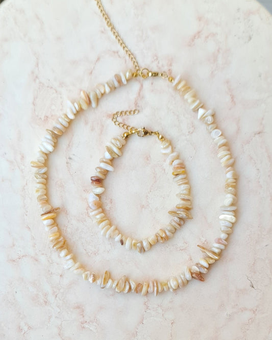 Stone Chips Choker & Bracelet Set - Oatmeal
