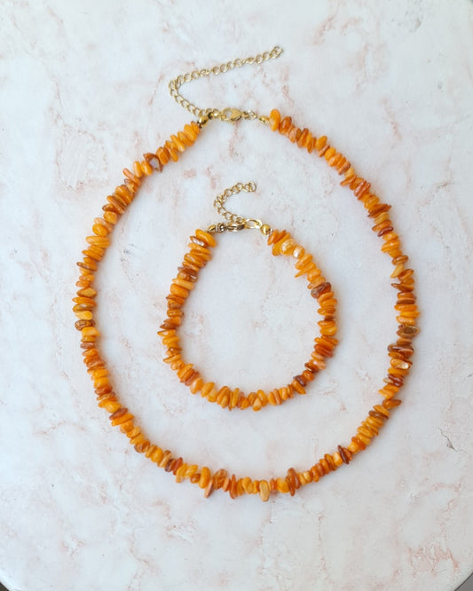 Stone Chips Choker & Bracelet Set - Orange