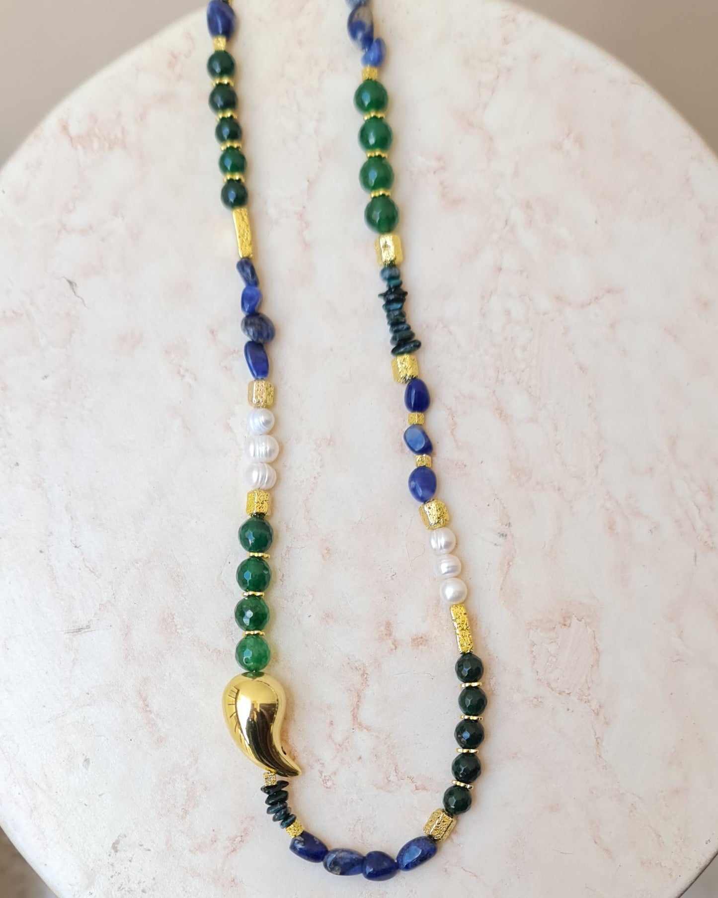 Agate Necklace With Fresh Water Pearls