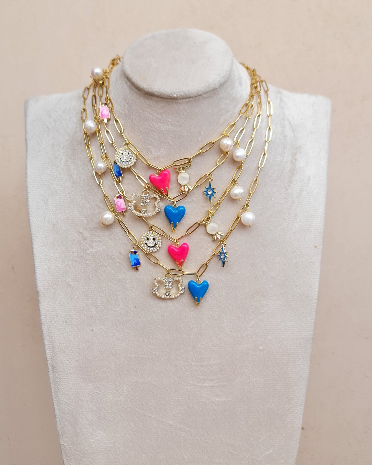 Stainless Steel Paper Clip Necklace With Charms