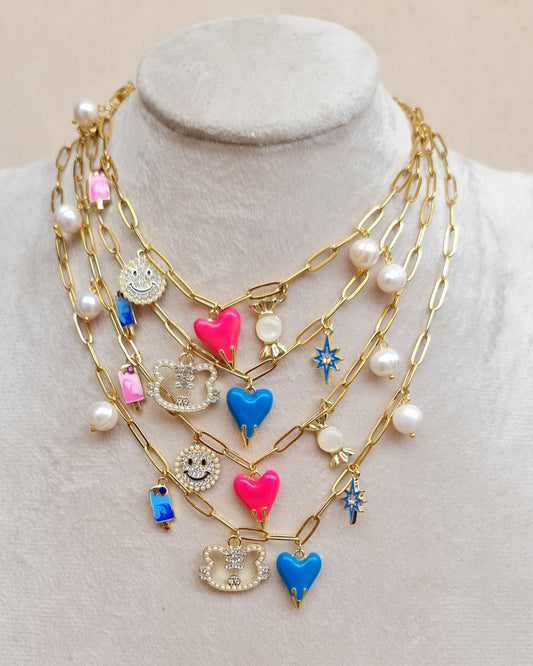 Stainless Steel Paper Clip Necklace With Charms