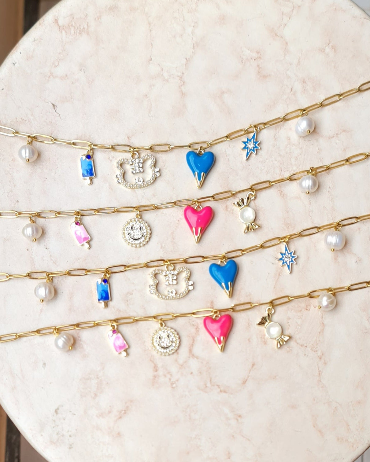 Stainless Steel Paper Clip Necklace With Charms