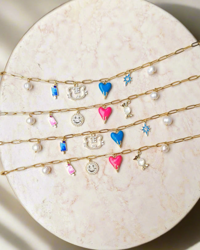 Stainless Steel Paper Clip Necklace With Charms